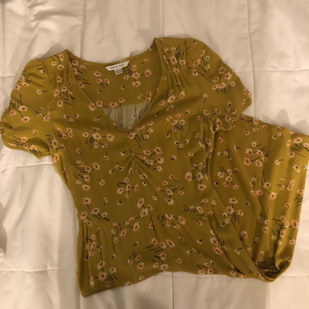 American Eagle Mustard/yellow-green floral dress